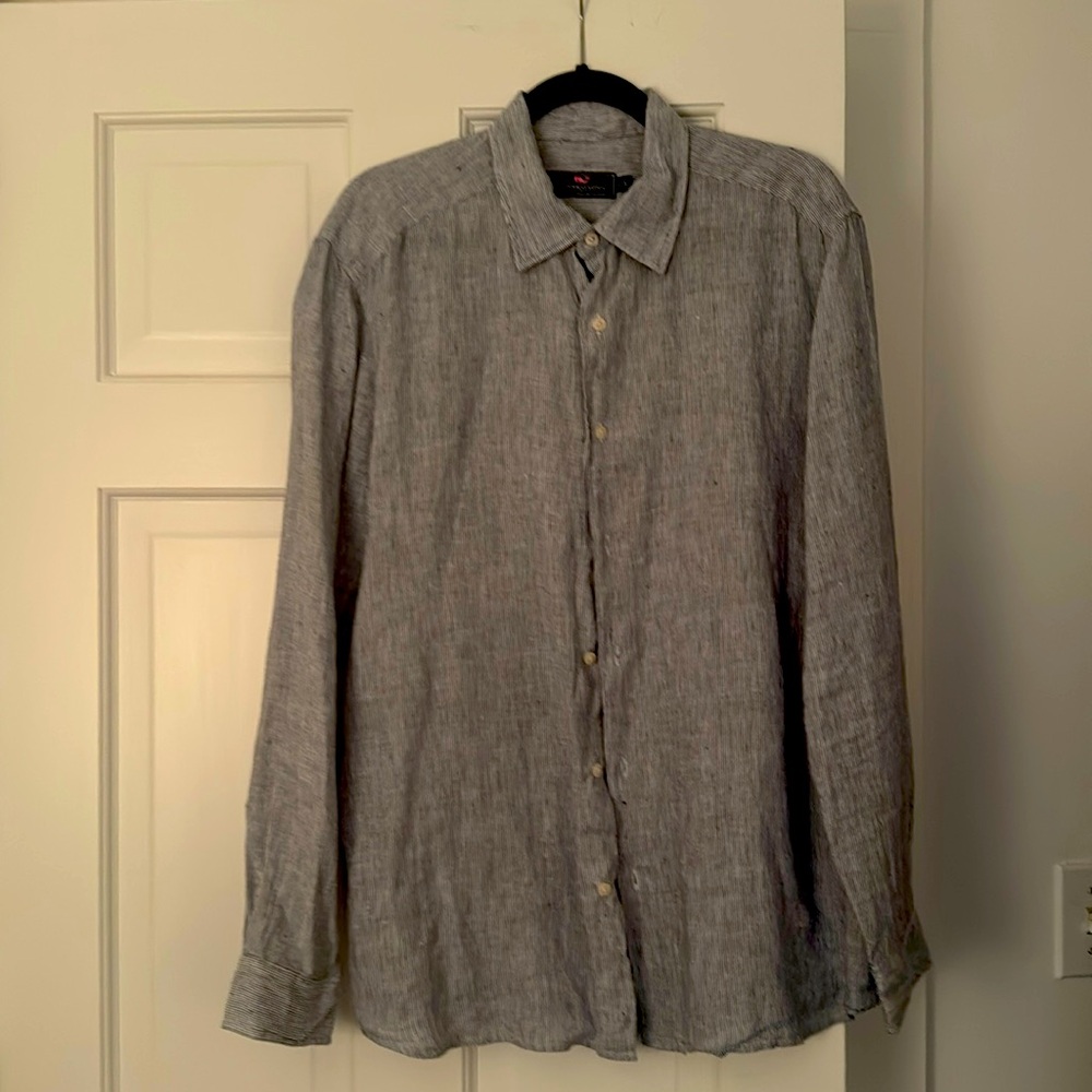 Like New - Vineyard Vines Blue Striped Linen spread collar Button Down Shirt